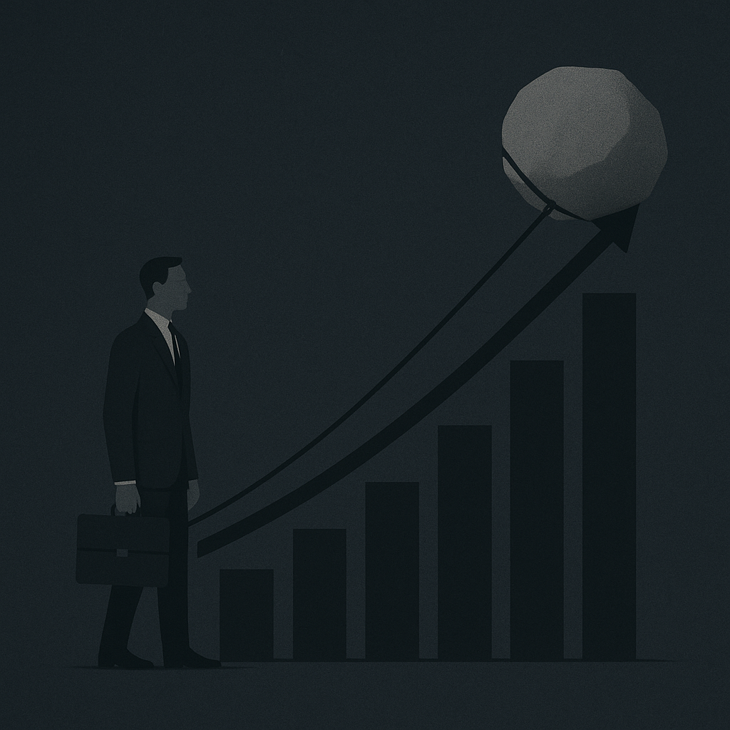 Ilustração editorial sobre crescimento operacional, margem e sistema inadequado